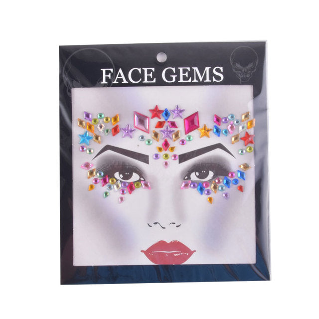 3D Gem Face Sticker Ghost Skull Face with Diamond Decoration Face Stickers