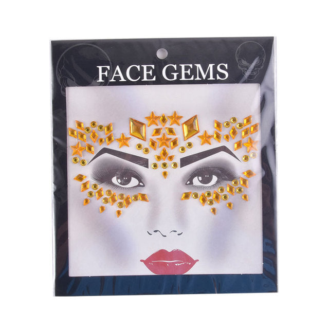 3D Gem Face Sticker Ghost Skull Face with Diamond Decoration Face Stickers