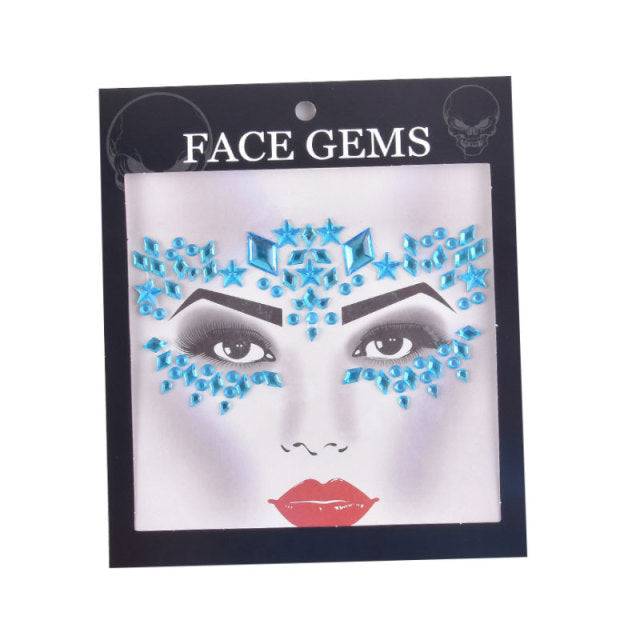 3D Gem Face Sticker Ghost Skull Face with Diamond Decoration Face Stickers