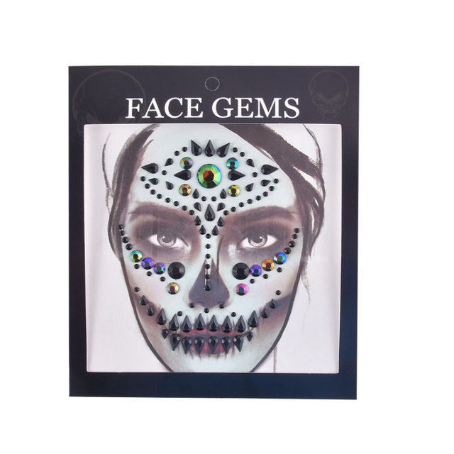 3D Gem Face Sticker Ghost Skull Face with Diamond Decoration Face Stickers