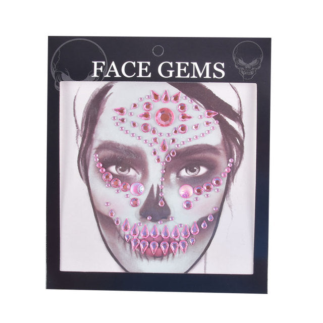 3D Gem Face Sticker Ghost Skull Face with Diamond Decoration Face Stickers