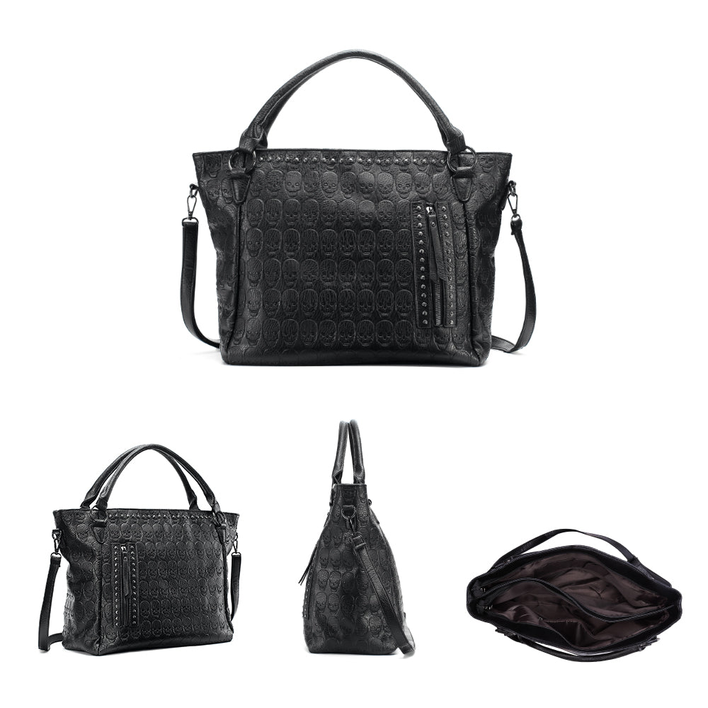 Women Large Capacity Bags Pu Leather Black Handbag Punk Skull Tote Bag