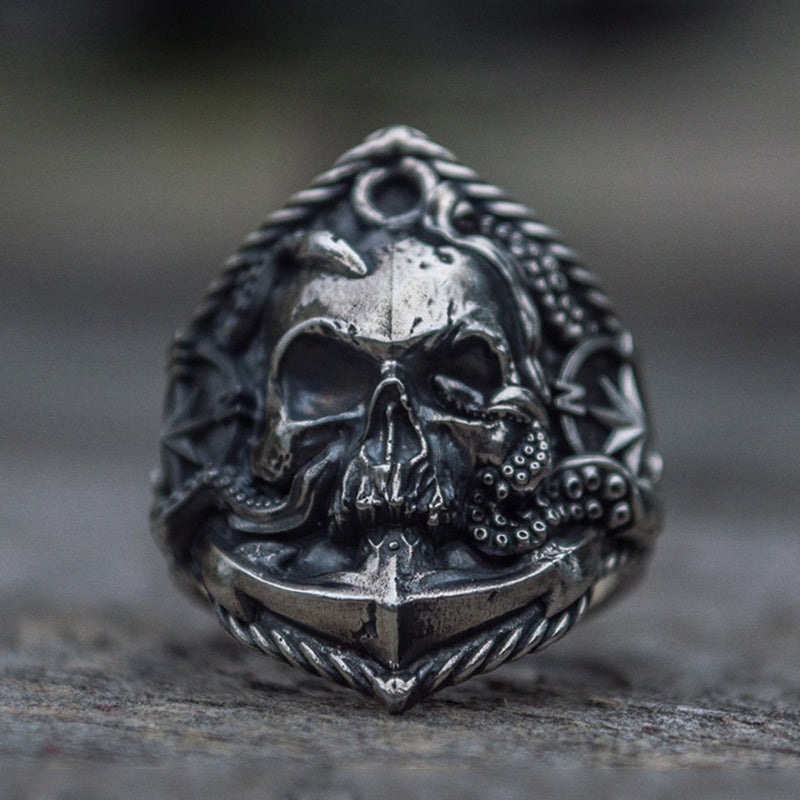 Gothic Skull Ring Unique Octopus Anchor Adsorption Compass Skull Biker Ring