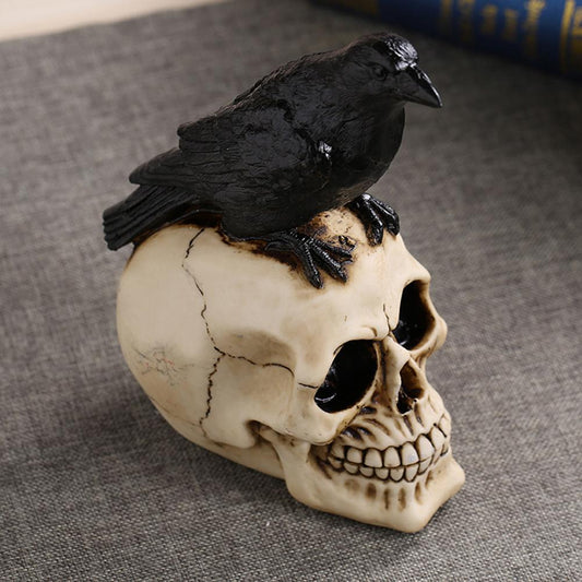 Resin Crow Skull Figurines Home Decor Creative Statue Ornaments Halloween Gift Skulls Decoration