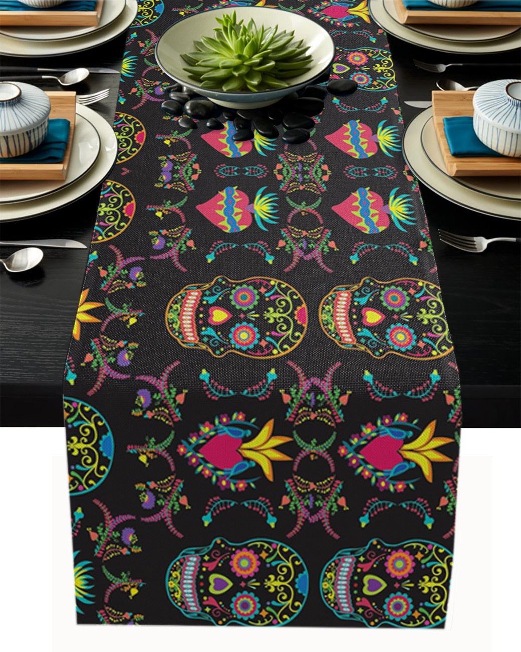Mexican Skull Table Runner Wedding Table Decor Party Dining Table Runner Home Hotel Decoration Tablecloth Placemat