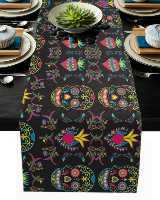 Mexican Skull Table Runner Wedding Table Decor Party Dining Table Runner Home Hotel Decoration Tablecloth Placemat