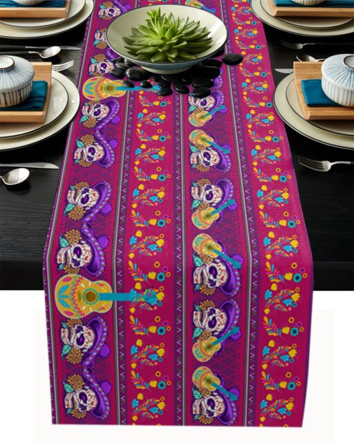 Mexican Skull Table Runner Wedding Table Decor Party Dining Table Runner Home Hotel Decoration Tablecloth Placemat