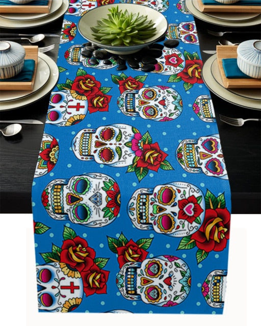Mexican Skull Table Runner Wedding Table Decor Party Dining Table Runner Home Hotel Decoration Tablecloth Placemat