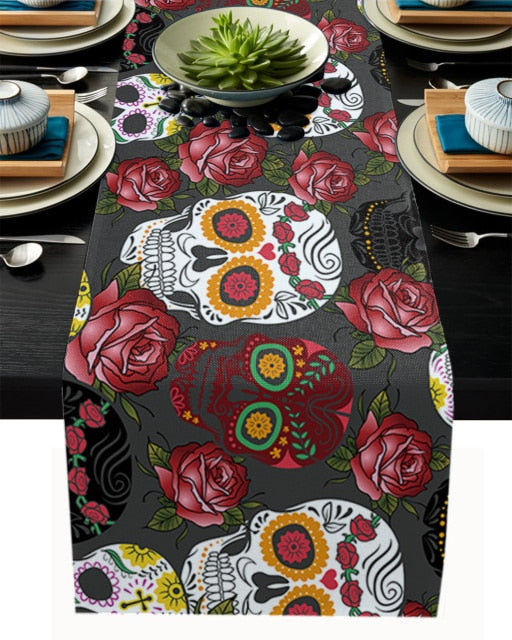 Mexican Skull Table Runner Wedding Table Decor Party Dining Table Runner Home Hotel Decoration Tablecloth Placemat