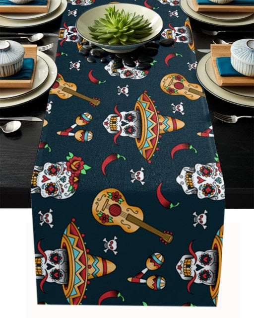 Mexican Skull Table Runner Wedding Table Decor Party Dining Table Runner Home Hotel Decoration Tablecloth Placemat