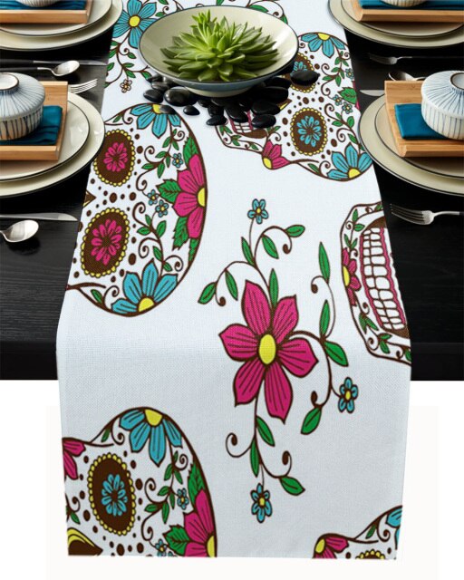 Mexican Skull Table Runner Wedding Table Decor Party Dining Table Runner Home Hotel Decoration Tablecloth Placemat