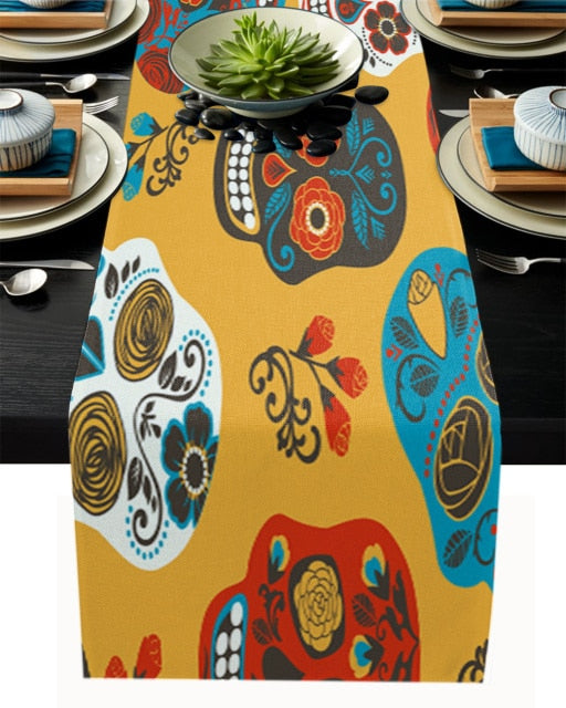 Mexican Skull Table Runner Wedding Table Decor Party Dining Table Runner Home Hotel Decoration Tablecloth Placemat