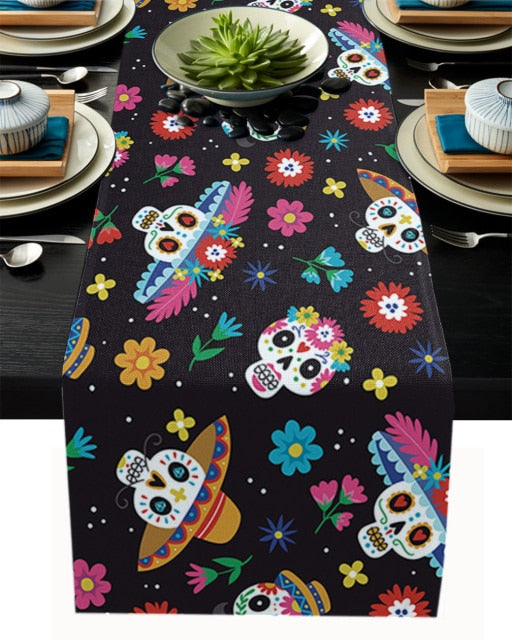 Mexican Skull Table Runner Wedding Table Decor Party Dining Table Runner Home Hotel Decoration Tablecloth Placemat