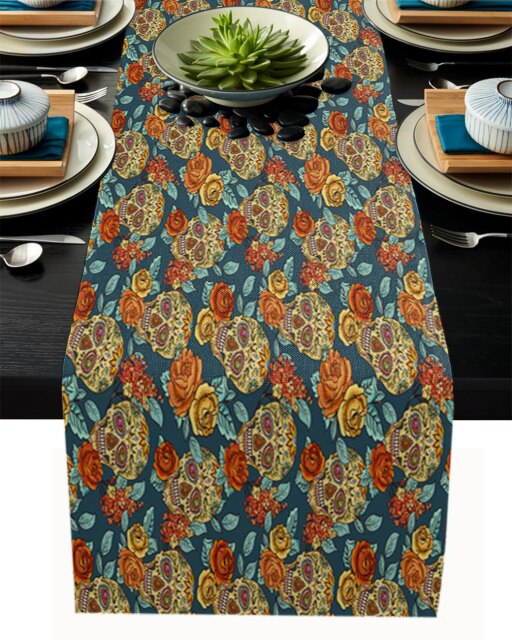 Mexican Skull Table Runner Wedding Table Decor Party Dining Table Runner Home Hotel Decoration Tablecloth Placemat