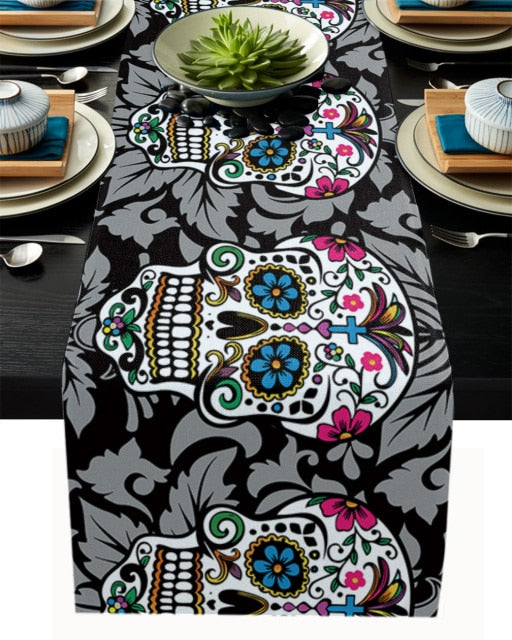 Mexican Skull Table Runner Wedding Table Decor Party Dining Table Runner Home Hotel Decoration Tablecloth Placemat