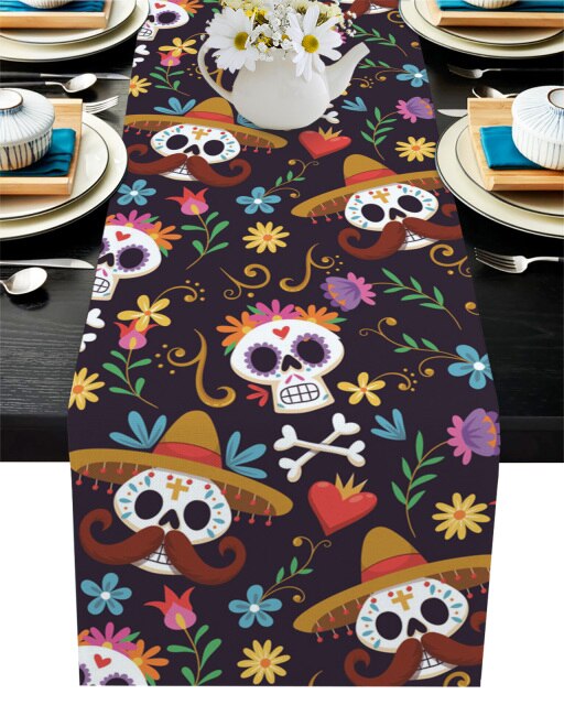Mexican Skull Table Runner Wedding Table Decor Party Dining Table Runner Home Hotel Decoration Tablecloth Placemat