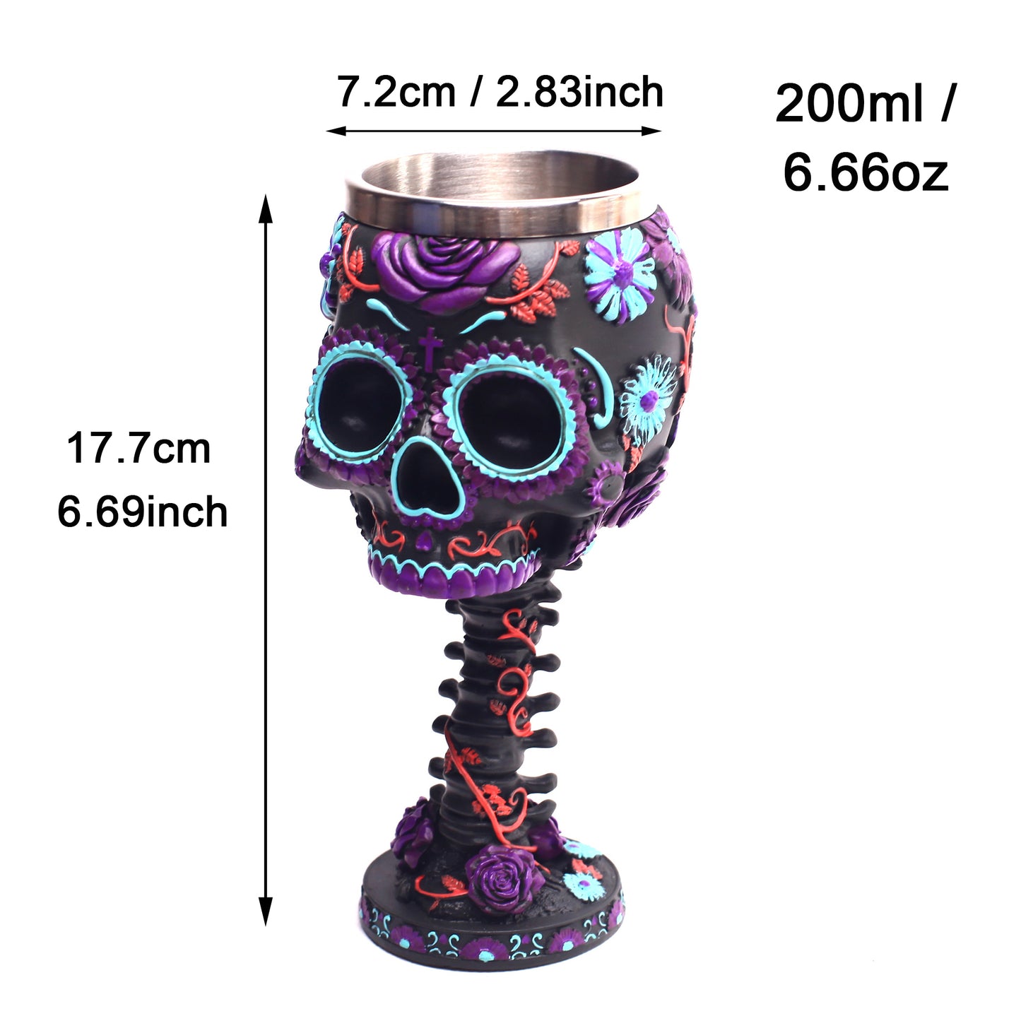 Skull Goblet Cup 3D Resin Stainless Steel Wine Glass Twilight Blooms Cups and Mugs