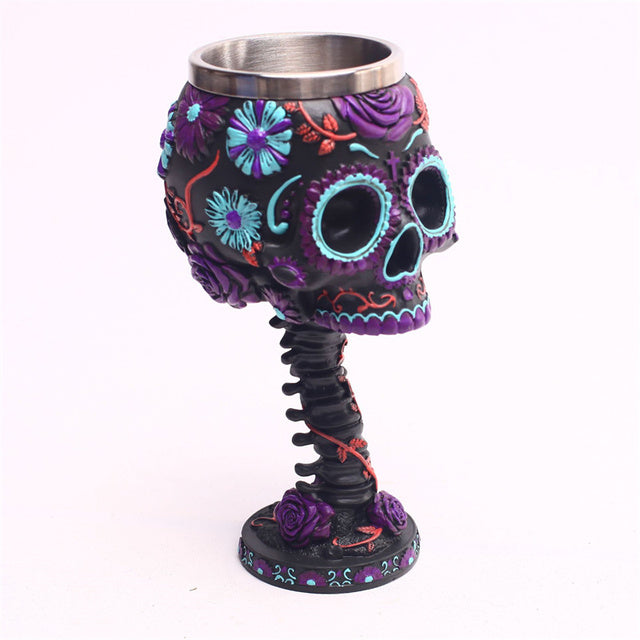 Skull Goblet Cup 3D Resin Stainless Steel Wine Glass Twilight Blooms Cups and Mugs