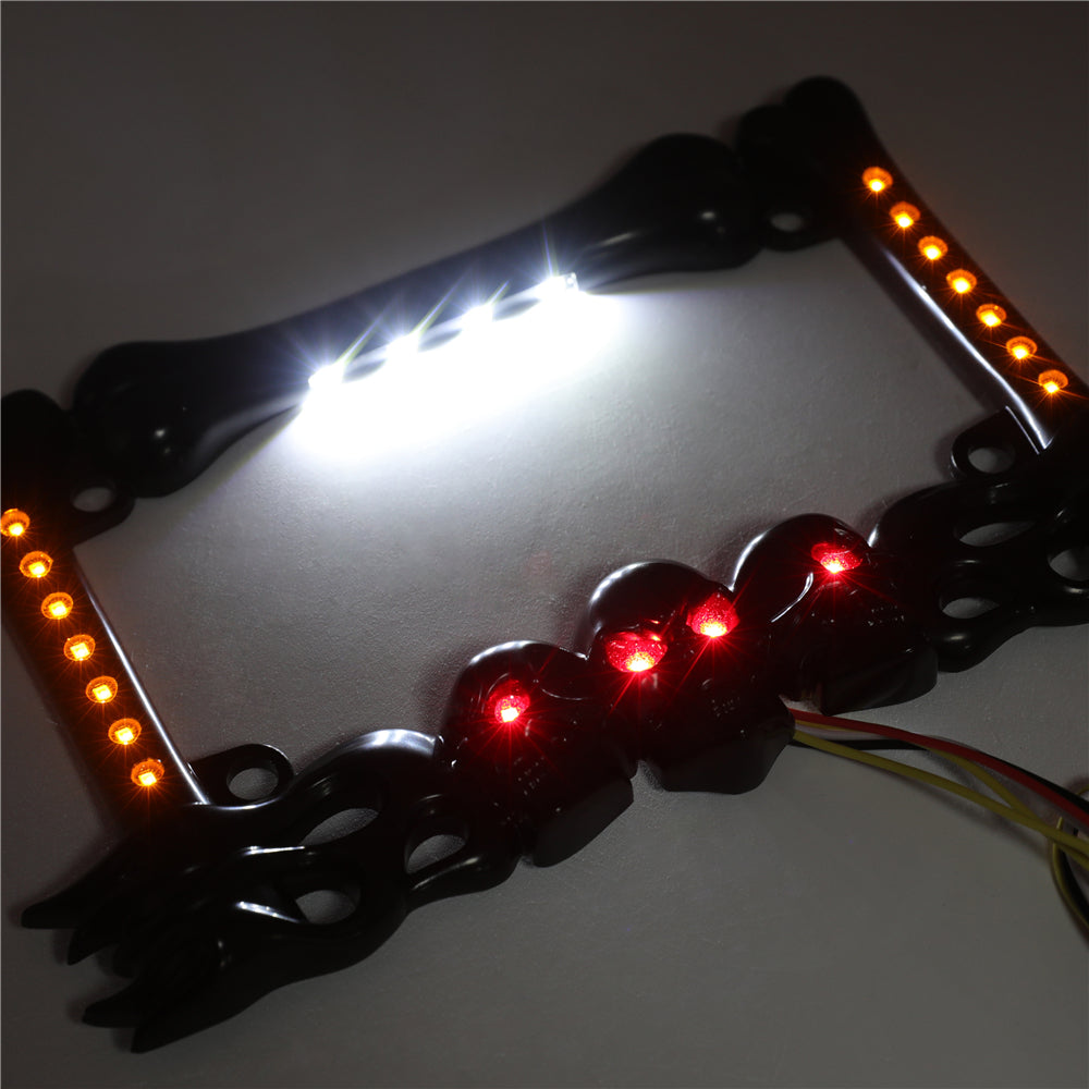 SKULL PLATE FRAME BLACK MOTORCYCLE LICENSE PLATE FRAME