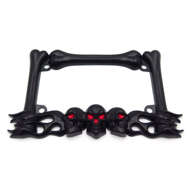 SKULL PLATE FRAME BLACK MOTORCYCLE LICENSE PLATE FRAME