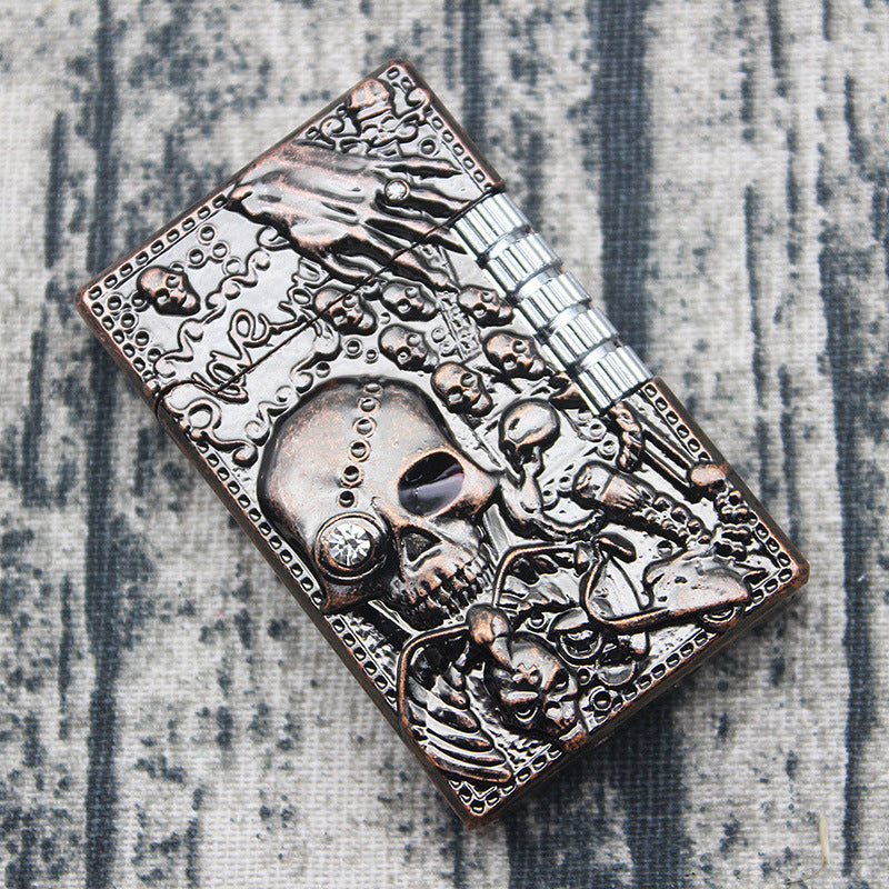 Metal Embossed Skull Gas Lighter Jet Flint Flip Side Grinding Cigarette Smoking Accessories