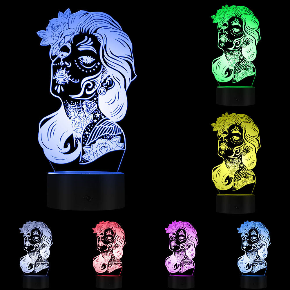 Day Of The Dead Color Change Night Light Girl Sugar Skull LED Table Lamp