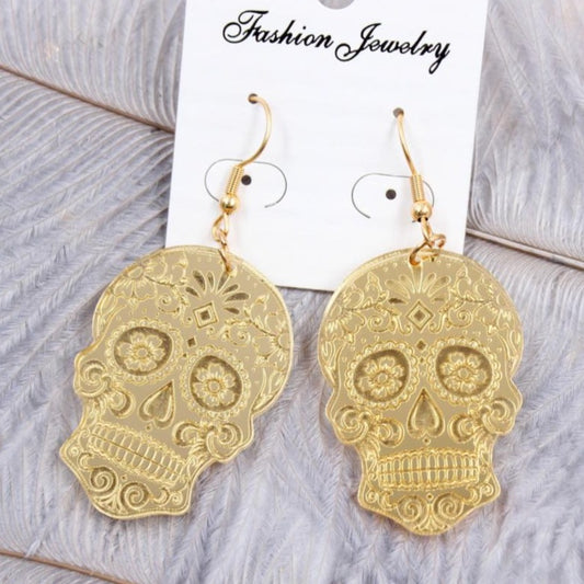 Acrylic Skull Earrings Halloween Dangle Earring Rose Gold Silver Mirror Earrings Laser Cutout