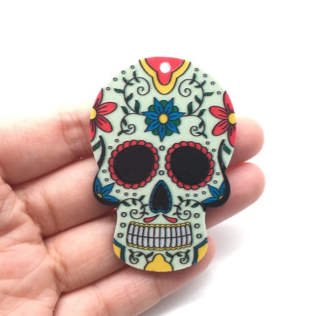 20pcs Acrylic Skull Charms Flora Sugar Skull Halloween Charms For Keychain Necklace