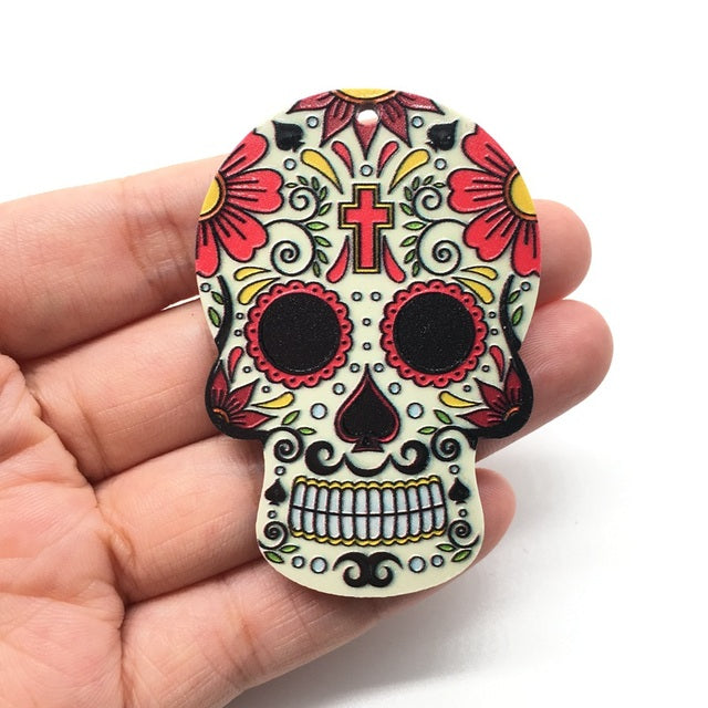 20pcs Acrylic Skull Charms Flora Sugar Skull Halloween Charms For Keychain Necklace