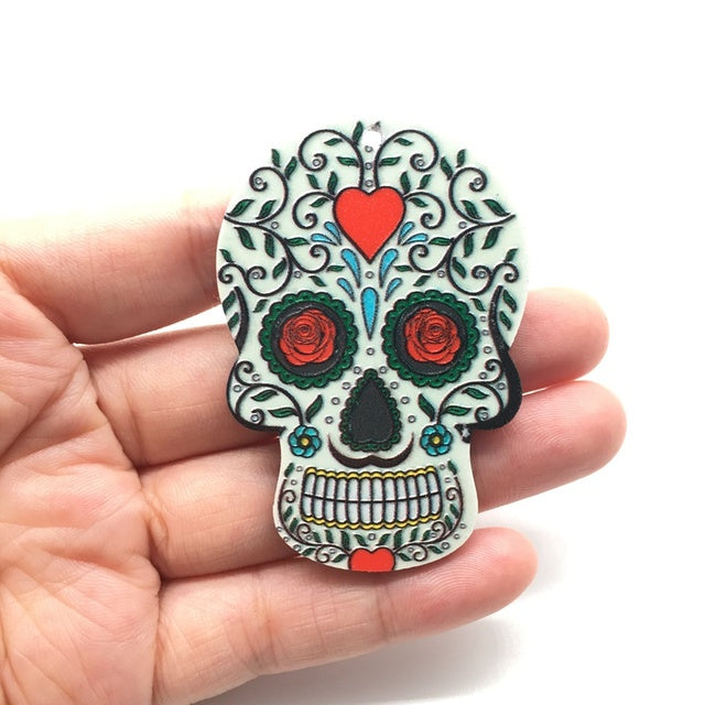 20pcs Acrylic Skull Charms Flora Sugar Skull Halloween Charms For Keychain Necklace