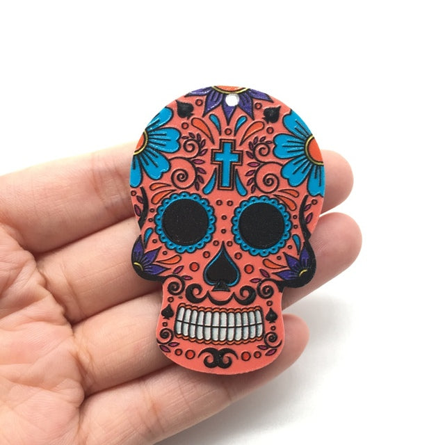 20pcs Acrylic Skull Charms Flora Sugar Skull Halloween Charms For Keychain Necklace