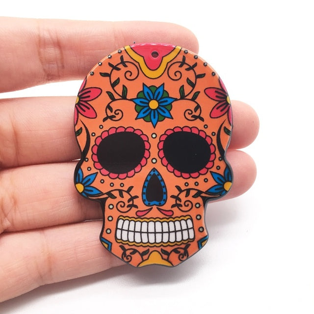 20pcs Acrylic Skull Charms Flora Sugar Skull Halloween Charms For Keychain Necklace