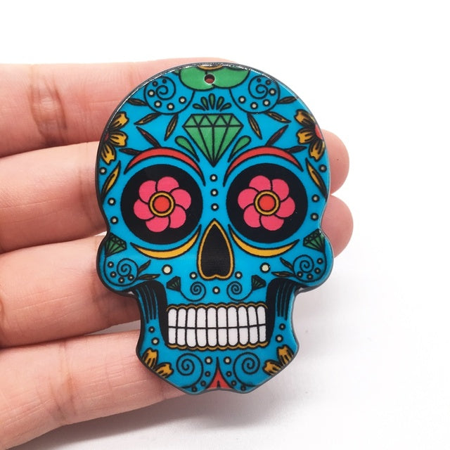 20pcs Acrylic Skull Charms Flora Sugar Skull Halloween Charms For Keychain Necklace