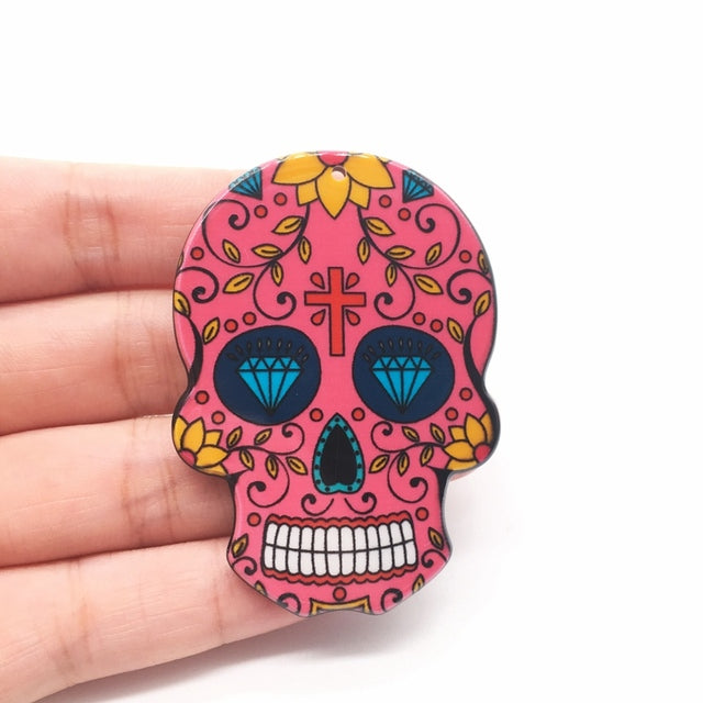 20pcs Acrylic Skull Charms Flora Sugar Skull Halloween Charms For Keychain Necklace