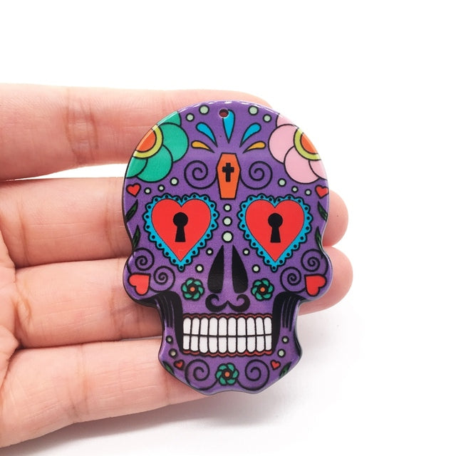 20pcs Acrylic Skull Charms Flora Sugar Skull Halloween Charms For Keychain Necklace