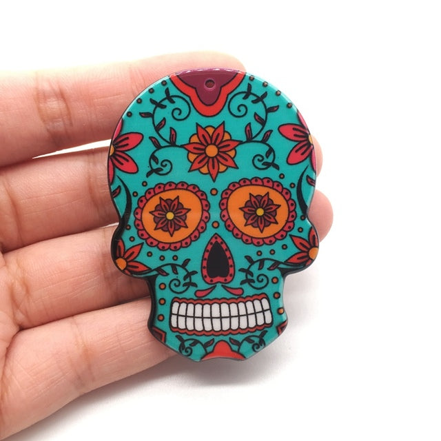 20pcs Acrylic Skull Charms Flora Sugar Skull Halloween Charms For Keychain Necklace