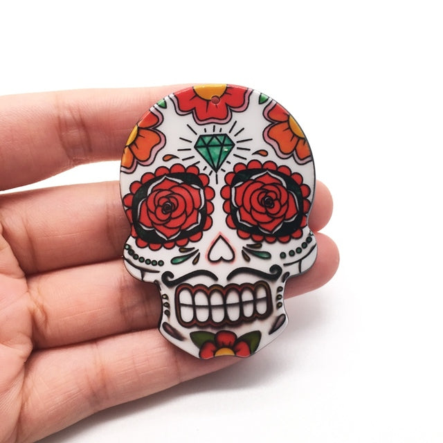 20pcs Acrylic Skull Charms Flora Sugar Skull Halloween Charms For Keychain Necklace