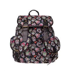 MEXICAN FLOWER SKULL Print leather backpack vintage backpack women