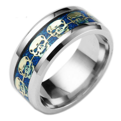 Fashion Mens Jewelry Never Fade Stainless Steel Skull Ring Gold Filled Blue Black Skeleton Pattern