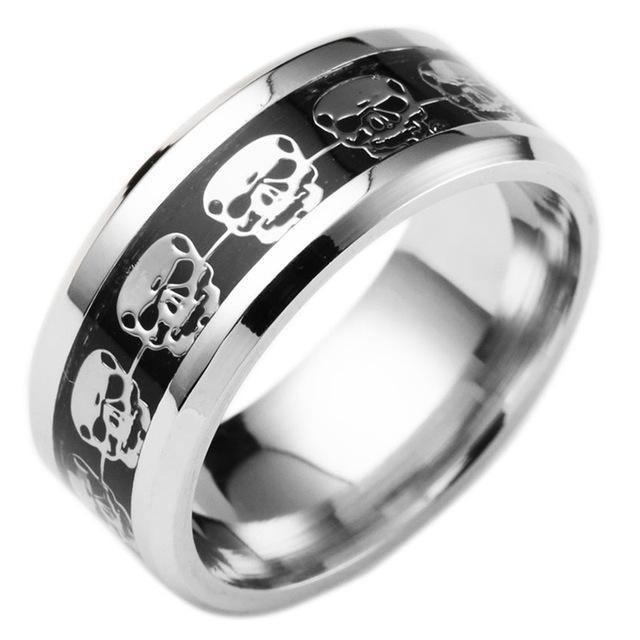 Fashion Mens Jewelry Never Fade Stainless Steel Skull Ring Gold Filled Blue Black Skeleton Pattern