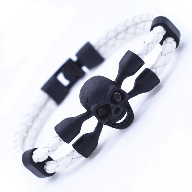 Black Friday Vintage Black Skull Bracelets Bangles Hand Made Top Quality Leather Skeleton Bracelet