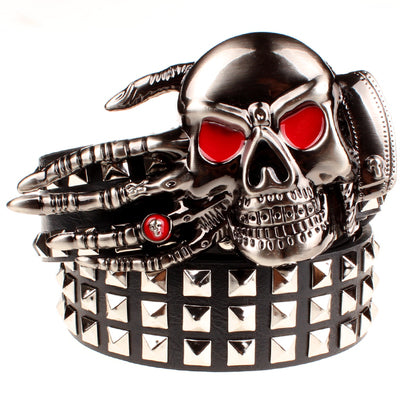 Full big rivet belt skull ghost hand god's metal buckle belts devil eyes bone ghost claw belt