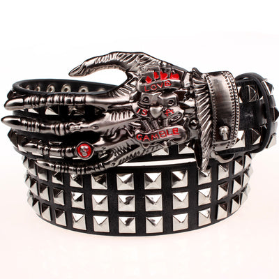 Full big rivet belt skull ghost hand god's metal buckle belts devil eyes bone ghost claw belt