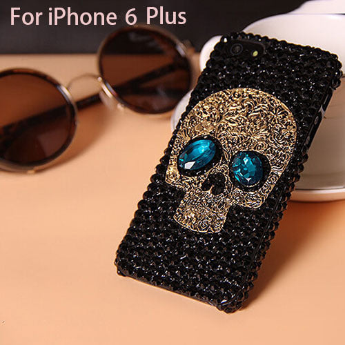 Handmade Diamond Metal saphire eye Skull back Cover phone case