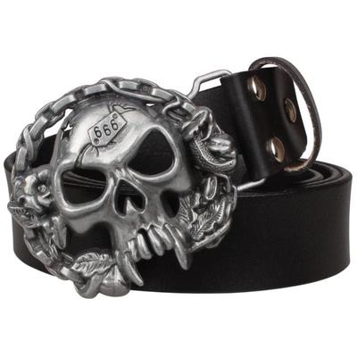 Genuine Leather belt metal buckle flame Skull belt bad bone belt