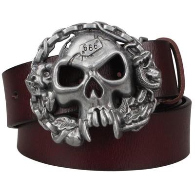 Genuine Leather belt metal buckle flame Skull belt bad bone belt