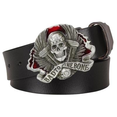 Genuine Leather belt metal buckle flame Skull belt bad bone belt