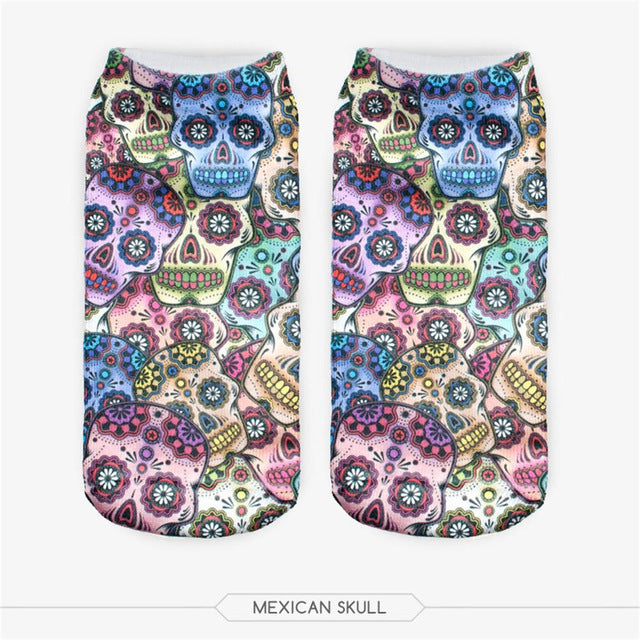 New 3D Women Socks Cute Mexican SKull Harajuku Multiple Color Funny Cute Novelty Socks