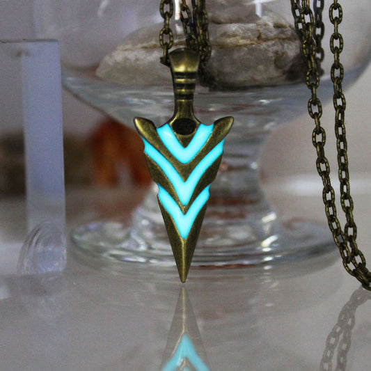 Glowing Green Arrow necklace Knight spear Necklace GLOW in the DARK