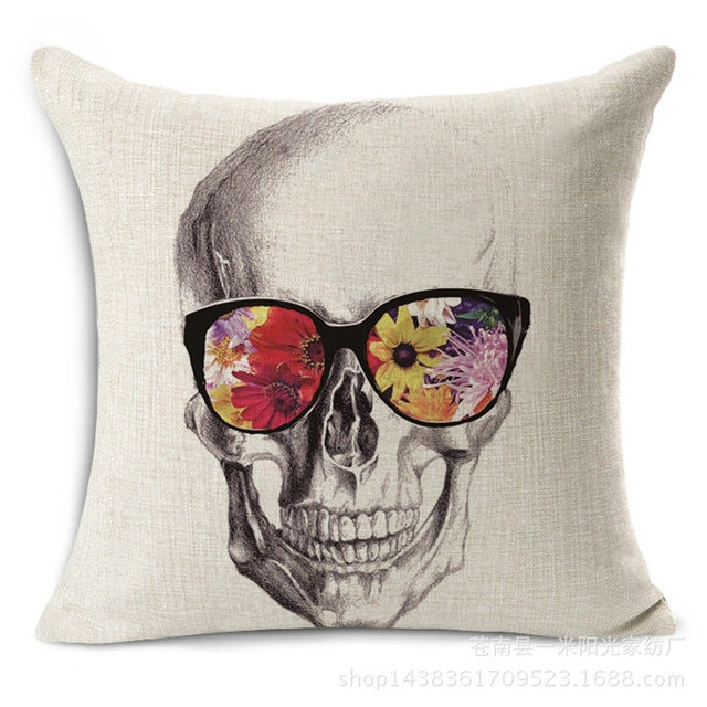 Skull Cotton Linen Square Pillow Cases Sofa Car Throw pillow Cushion Cover Textile products Cotton